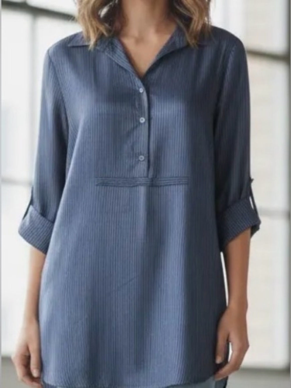 Banana Republic Blue Pinstripe Henley Tunic Popover Top – Small NWOT